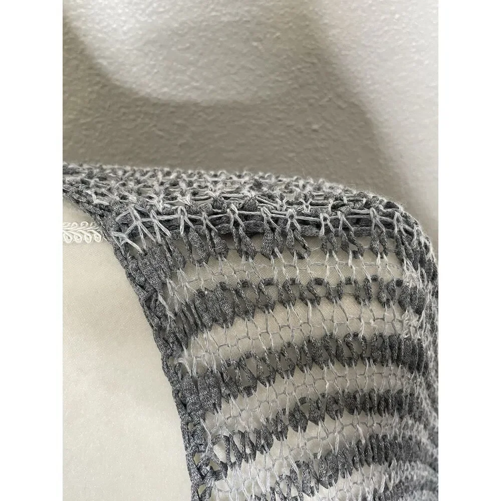 Eileen Fisher Top Size L Gray Linen Open Knit Lagenlook artsy Quit Luxury